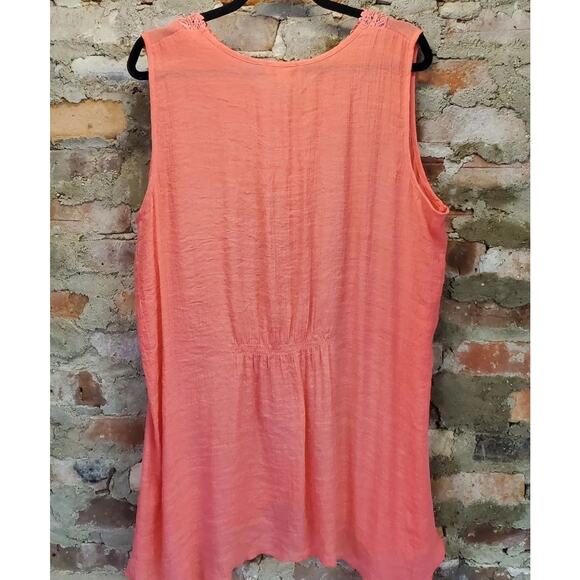 SPENSE Womens Plus Size 1X Coral Sleeveless Blouse Lace V-Neck Tunic Top - Picture 3 of 3
